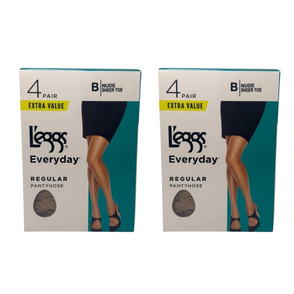 L'eggs‎ Everyday Regular Pantyhose Nude Sheer Toe 4 Pair B Extra Value Lot of 2